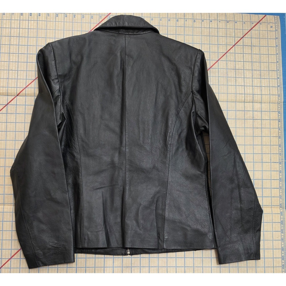 TITLEGeorge Women's M Black Genuine Leather Jacket Zip Front Y2K Fitted 8/10 - Picture 5 of 6